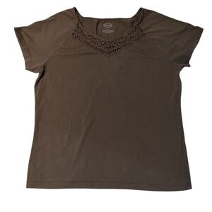 Talbots Womens Brown Short Sleeve Lace Detail Top Size Large
